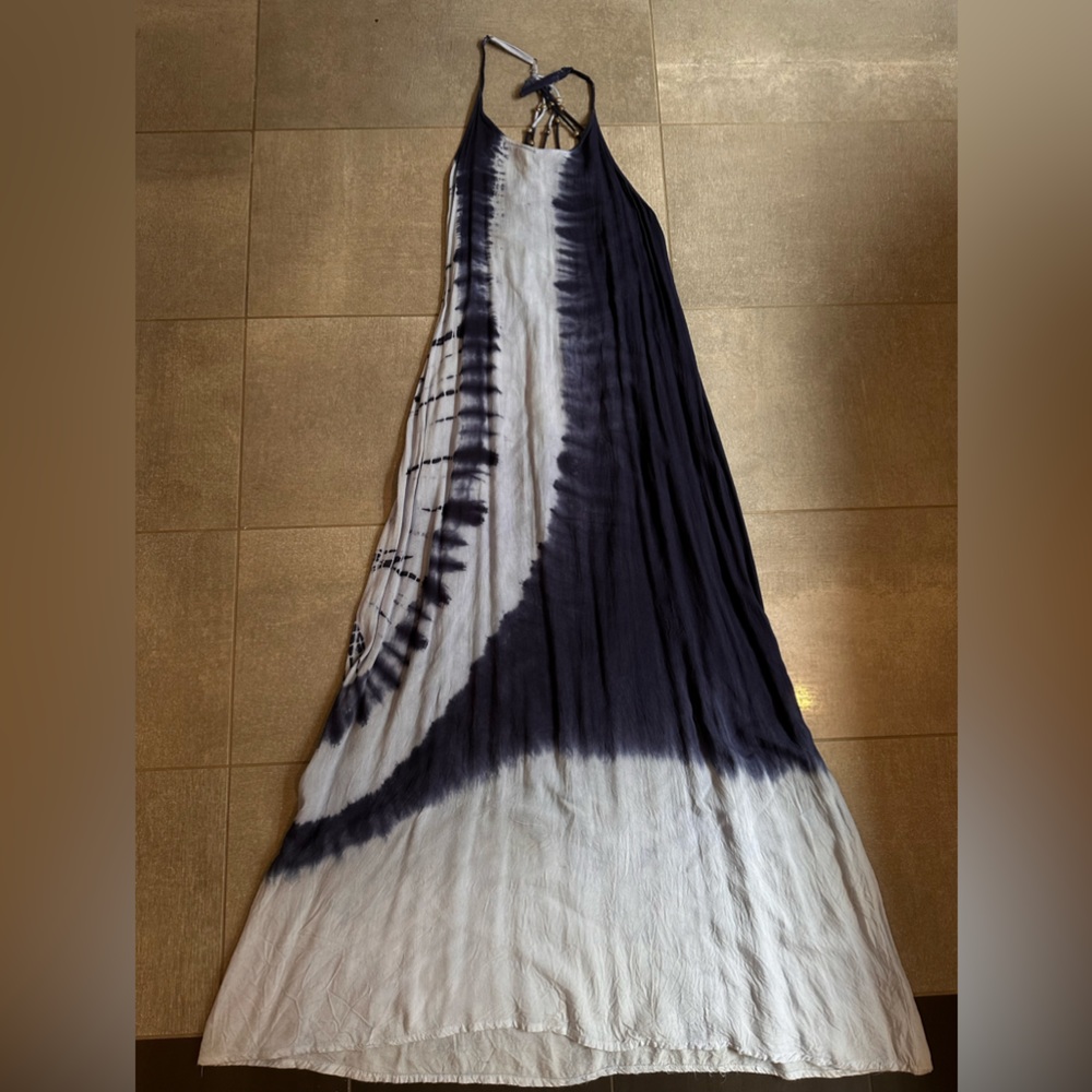 Navy & White tie dye maxi dress